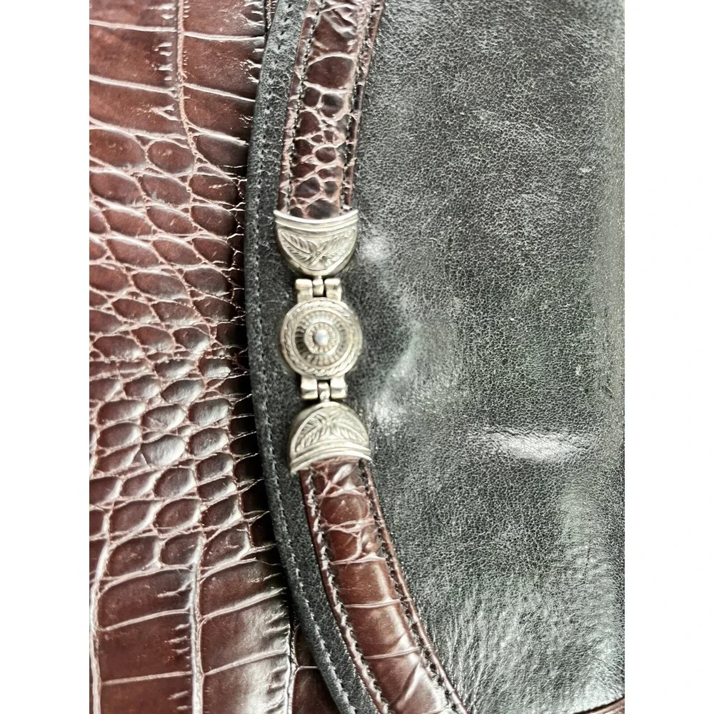 Brighton Vintage Crossbody Organizer Leather/Croc Embossed Clutch Brown Small